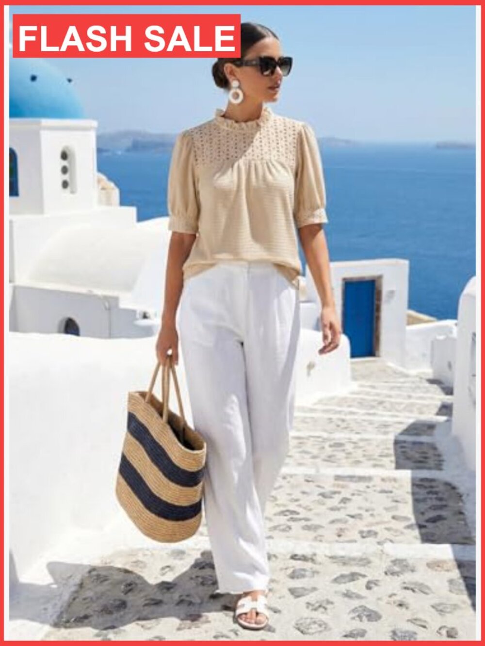 Waffle Knit Mock Neck Puff Sleeve Blouse Women Dressy Casual Tunic Top - Picture 2 of 7